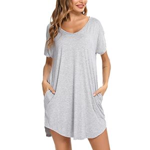 Aseniza Katoenen nachthemd voor dames, nachtjurk, zomer, korte mouwen, nachtkleding, zomer, kort, los, comfortabel, casual, thuis, 1#grijs, M M Aseniza Katoenen nachthemd voor dames, nachtjurk, zomer, korte mouwen, nachtkleding, zomer, kort, los, comfortabel, casual, thuis, 1#grijs, M M