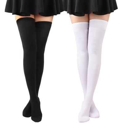 DRESHOW Dames katoen extra lange dijhoge sokken kniekousen voor sport cosplay, 2 paar extra lange set-06, Eén maat Eén maat DRESHOW Dames katoen extra lange dijhoge sokken kniekousen voor sport cosplay, 2 paar extra lange set-06, Eén maat Eén maat