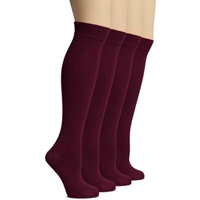 Hugh Ugoli Bamboe kniekousen voor dames, 4 paar, comfortabele naden, uniforme sokken voor meisjes, jurk en dagelijks gebruik, zacht en licht, bordeaux, maat: 38-42 38-42 Hugh Ugoli Bamboe kniekousen voor dames, 4 paar, comfortabele naden, uniforme sokken voor meisjes, jurk en dagelijks gebruik, zacht en licht, bordeaux, maat: 38-42 38-42