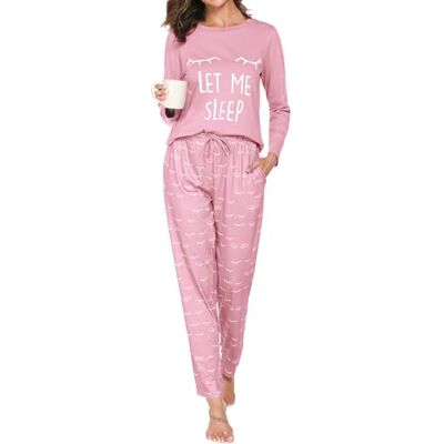 Reliwel Pyjama voor dames, katoen, bedrukt, loungewear, T-shirt met lange mouwen, borstzak en pyjamabroek, ronde hals, knuffelige pyjamaset, XXL XXL Reliwel Pyjama voor dames, katoen, bedrukt, loungewear, T-shirt met lange mouwen, borstzak en pyjamabroek, ronde hals, knuffelige pyjamaset, XXL XXL