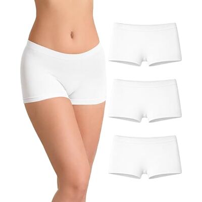 Risalti Naadloze damesshorts, 3 stuks, onzichtbare microvezel, naadloze slip zonder etiketten, zachte en ademende onderbroek, gemaakt in Italië, wit-wit-wit, XXL XXL Risalti Naadloze damesshorts, 3 stuks, onzichtbare microvezel, naadloze slip zonder etiketten, zachte en ademende onderbroek, gemaakt in Italië, wit-wit-wit, XXL XXL