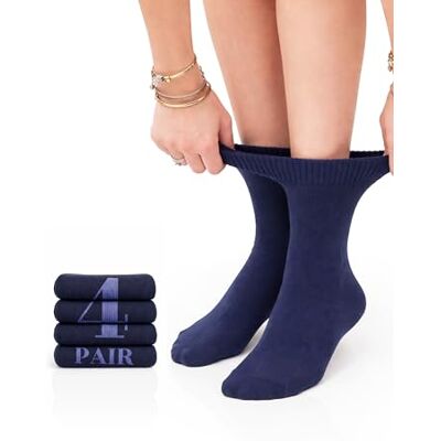Hugh Ugoli Enkelsokken voor dames, diabetici, 4 paar Zachte en dunne bamboesokken, breed en los voor gezwollen enkels, naadloze punt, marineblauw, 40-43 40-43 Hugh Ugoli Enkelsokken voor dames, diabetici, 4 paar Zachte en dunne bamboesokken, breed en los voor gezwollen enkels, naadloze punt, marineblauw, 40-43 40-43