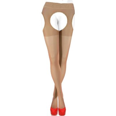 sesto senso Panty met bandjes, open kruis, kanten kousenband riem, 15 denier L sesto senso Panty met bandjes, open kruis, kanten kousenband riem, 15 denier L