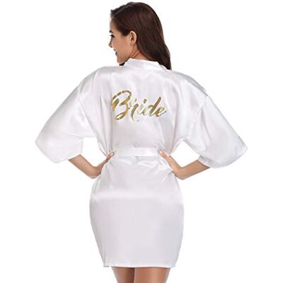 Vlazom Satijnen kimono-kamerjas voor bruidsmeisjes, bruidsjurk met gouden pailletten of strassen M Vlazom Satijnen kimono-kamerjas voor bruidsmeisjes, bruidsjurk met gouden pailletten of strassen M