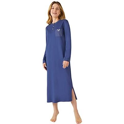 Damart Nachthemd met lange mouwen, mesh, jersey nachthemd voor dames (1 stuk), Nachtblauw. XL Damart Nachthemd met lange mouwen, mesh, jersey nachthemd voor dames (1 stuk), Nachtblauw. XL