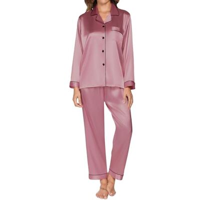 Reliwel Dames Satijnen Pyjama Lange Mouwen Knoopsgat V-hals Tweedelige Zachte Zijden Nachtkleding Klassieke Pyjama Huiskleding Indoor Pyjama Pjs, 2-Donker Roze, XL XL Reliwel Dames Satijnen Pyjama Lange Mouwen Knoopsgat V-hals Tweedelige Zachte Zijden Nachtkleding Klassieke Pyjama Huiskleding Indoor Pyjama Pjs, 2-Donker Roze, XL XL