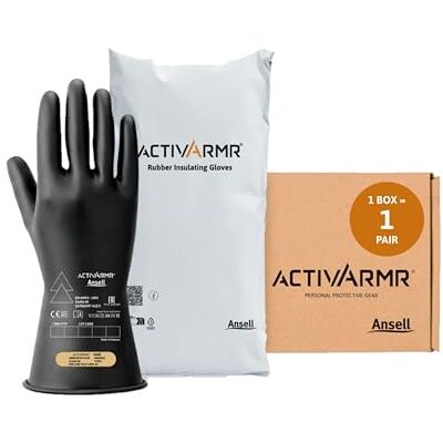 Ansell ActivArmr Gants de travail électricien classe de protection électrique 00 & 0 (500V-1000V), gants isolants en latex de caoutchouc naturel pour professionnels, 28 et 35,6 cm Ansell ActivArmr Gants de travail électricien classe de protection électrique 00 & 0 (500V-1000V), gants isolants en latex de caoutchouc naturel pour professionnels, 28 et 35,6 cm