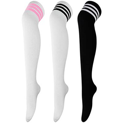 DRESHOW 3 paar kniekousen hoge kniekousen hoge hoge kniekousen beenwarmers voor meisjes en vrouwen, 3 stuks: roze/wit/zwart, Eén maat Eén maat DRESHOW 3 paar kniekousen hoge kniekousen hoge hoge kniekousen beenwarmers voor meisjes en vrouwen, 3 stuks: roze/wit/zwart, Eén maat Eén maat