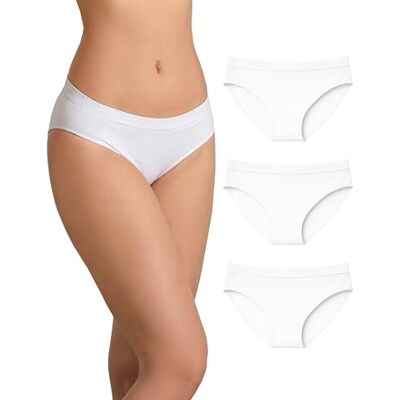 Risalti Damesslip, microvezel, 3 stuks damesslips en slips, zachter dan katoenen damesslipjes, naadloze damesslipjes, set damesslips, dameskleding gemaakt in Italië, wit/wit, L-XL L-XL Risalti Damesslip, microvezel, 3 stuks damesslips en slips, zachter dan katoenen damesslipjes, naadloze damesslipjes, set damesslips, dameskleding gemaakt in Italië, wit/wit, L-XL L-XL