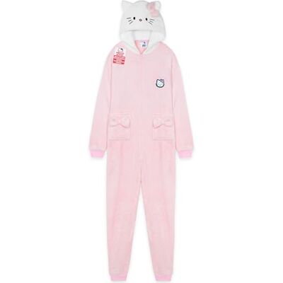 Hello Kitty Sanrio Fleece jumpsuit voor dames met 3D-oren, comfortabele pyjama om te ontspannen, Kawaii pyjama voor tieners, anime-cadeau voor dames L Hello Kitty Sanrio Fleece jumpsuit voor dames met 3D-oren, comfortabele pyjama om te ontspannen, Kawaii pyjama voor tieners, anime-cadeau voor dames L