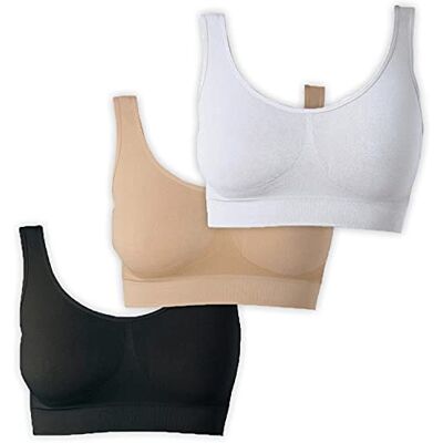 UnsichtBra Damesbeha zonder beugel, 3 stuks, zonder naden en zonder haken, comfort voor elke dag, zwart, wit, beige S UnsichtBra Damesbeha zonder beugel, 3 stuks, zonder naden en zonder haken, comfort voor elke dag, zwart, wit, beige S