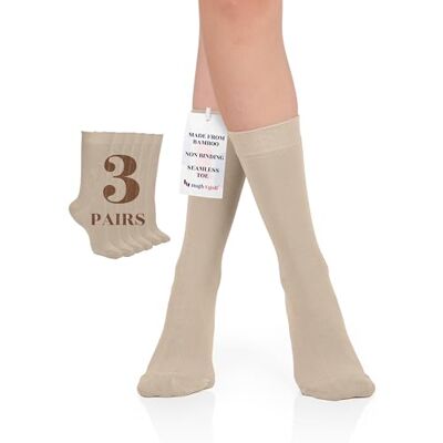 Hugh Ugoli Geklede en zakelijke sokken voor dames van bamboe, dunne kuitsokken, casual en ademend, set van 3 paar, maat 36-39/39-43, Beige (3 paar) 36-39 Hugh Ugoli Geklede en zakelijke sokken voor dames van bamboe, dunne kuitsokken, casual en ademend, set van 3 paar, maat 36-39/39-43, Beige (3 paar) 36-39