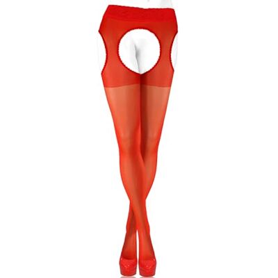 sesto senso Panty met bandjes, open kruis, kanten kousenband riem, 15 denier, Rood XL sesto senso Panty met bandjes, open kruis, kanten kousenband riem, 15 denier, Rood XL
