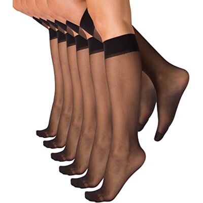 CALZITALY 6 paar kniekousen voor dames van elastisch lycra, kniekousen, elegant, zwart, natuur, 18 denier, gemaakt in Italië, zwart., Eén maat Eén maat CALZITALY 6 paar kniekousen voor dames van elastisch lycra, kniekousen, elegant, zwart, natuur, 18 denier, gemaakt in Italië, zwart., Eén maat Eén maat