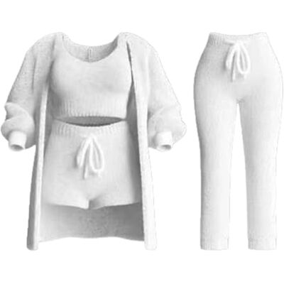PNZLZIA Misscosy 4-delige gebreide set, comfortabele gebreide set voor dames, pyjama van zacht fleece, warm vest, jas, vest, shorts of broek (wit, small) PNZLZIA Misscosy 4-delige gebreide set, comfortabele gebreide set voor dames, pyjama van zacht fleece, warm vest, jas, vest, shorts of broek (wit, small)