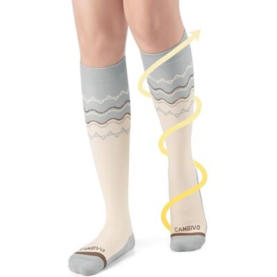 CAMBIVO Compressiekousen voor dames, compressiekousen 15-20 mmHg, ademende compressiekousen, hoge sokken, modieus, ideaal voor sport, yoga, vliegreizen, zwangerschap, verpleegster, mode, grijs., XXL XXL CAMBIVO Compressiekousen voor dames, compressiekousen 15-20 mmHg, ademende compressiekousen, hoge sokken, modieus, ideaal voor sport, yoga, vliegreizen, zwangerschap, verpleegster, mode, grijs., XXL XXL
