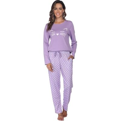Reliwel Pyjama voor dames, katoen, bedrukt, loungewear, T-shirt met lange mouwen, borstzak en pyjamabroek, ronde hals, knuffelige pyjamaset, XL XL Reliwel Pyjama voor dames, katoen, bedrukt, loungewear, T-shirt met lange mouwen, borstzak en pyjamabroek, ronde hals, knuffelige pyjamaset, XL XL