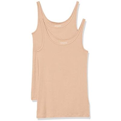 Amazon Essentials Lot de 2 débardeurs à bretelles fines pour femme, coupe ajustée, beige moyen, taille S S Amazon Essentials Lot de 2 débardeurs à bretelles fines pour femme, coupe ajustée, beige moyen, taille S S