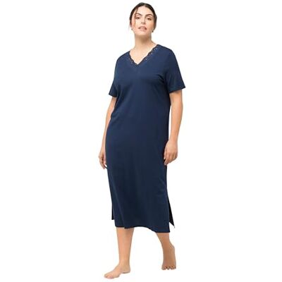 Ulla Popken Nachthemd, Lochstickerei, V-hals, Halbarm, Modal Nightgown dames, Nachtblauw. 50 Ulla Popken Nachthemd, Lochstickerei, V-hals, Halbarm, Modal Nightgown dames, Nachtblauw. 50