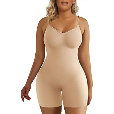 SHAPERX Afslankende body voor dames, voor een platte buik, figuurvormende bodysuit, shapewear, Beige L-XL SHAPERX Afslankende body voor dames, voor een platte buik, figuurvormende bodysuit, shapewear, Beige L-XL