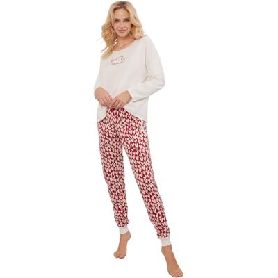 Italian Fashion IF Italian Fashion Pyjama voor dames, katoen, pyjamaset voor dames, pyj' winter, warm, nachtkleding, 2-delig, top met lange mouwen en hartjesmotief, S-XXL, Ecru, L L Italian Fashion IF Italian Fashion Pyjama voor dames, katoen, pyjamaset voor dames, pyj' winter, warm, nachtkleding, 2-delig, top met lange mouwen en hartjesmotief, S-XXL, Ecru, L L