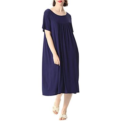 amropi Nachthemd voor dames, zachte loungewear, T-shirtjurk met ronde hals, los nachthemd, Blauw 7XL amropi Nachthemd voor dames, zachte loungewear, T-shirtjurk met ronde hals, los nachthemd, Blauw 7XL