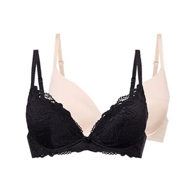 DORINA Angie-2pp-plunge push-up beha voor dames, Wit/Beige, 85E 85E DORINA Angie-2pp-plunge push-up beha voor dames, Wit/Beige, 85E 85E