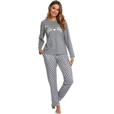 Reliwel Pyjama voor dames, katoen, bedrukt, loungewear, T-shirt met lange mouwen, borstzak en pyjamabroek, ronde hals, knuffelige pyjamaset, S S Reliwel Pyjama voor dames, katoen, bedrukt, loungewear, T-shirt met lange mouwen, borstzak en pyjamabroek, ronde hals, knuffelige pyjamaset, S S