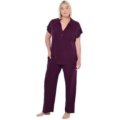 Ulla Popken Damespyjama grote maten grote maten grote maat pyjama oversized 2 stuks overhemdkraag halflange mouwen, druivenrood, 48-50 48-50 Ulla Popken Damespyjama grote maten grote maten grote maat pyjama oversized 2 stuks overhemdkraag halflange mouwen, druivenrood, 48-50 48-50