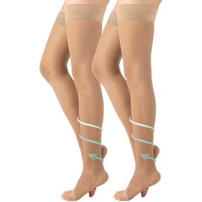 CALZITALY Medical Graduate Compressie Hold Ups 18-22 mm/Hg Sterke Compressie Open Toe Stay Ups Zwart, Huid S, M, L, XL 140 DEN Made in Italy, 2 paar Huid, M M CALZITALY Medical Graduate Compressie Hold Ups 18-22 mm/Hg Sterke Compressie Open Toe Stay Ups Zwart, Huid S, M, L, XL 140 DEN Made in Italy, 2 paar Huid, M M