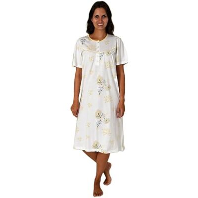 Normann Copenhagen Dames nachthemd met korte mouwen in klassiek design met knoopsluiting aan de hals 42-44 Normann Copenhagen Dames nachthemd met korte mouwen in klassiek design met knoopsluiting aan de hals 42-44