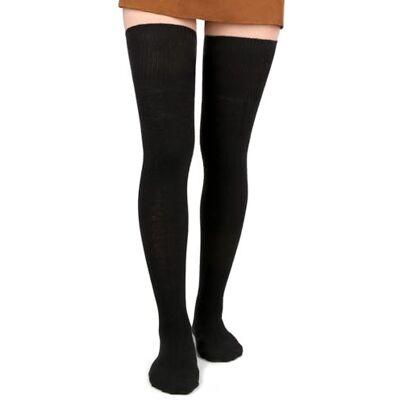 Wood Vrouwen Hoge Hoge Sokken Extra Lange Katoenen Gebreide Warme Dikke Grote Laarzen Lage Boven Beenwarmers Zwart Eén maat Wood Vrouwen Hoge Hoge Sokken Extra Lange Katoenen Gebreide Warme Dikke Grote Laarzen Lage Boven Beenwarmers Zwart Eén maat