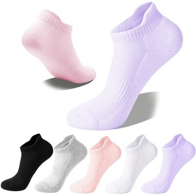 Wamicu Lage sokken voor dames, 5 paar, ademend en zweetbestendig, katoen, korte sportsokken, voor hardlopen, werk en vrije tijd, D-zwart/grijs/wit/roze/paars 35-38 Wamicu Lage sokken voor dames, 5 paar, ademend en zweetbestendig, katoen, korte sportsokken, voor hardlopen, werk en vrije tijd, D-zwart/grijs/wit/roze/paars 35-38