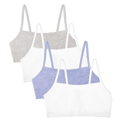 Fruit of the Loom Spaghetti Strap Cotton Sports Bra Sportbeha voor dames (4 stuks), Grijs gemêleerd wit/blauw gemêleerd 40 Fruit of the Loom Spaghetti Strap Cotton Sports Bra Sportbeha voor dames (4 stuks), Grijs gemêleerd wit/blauw gemêleerd 40