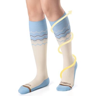 CAMBIVO Compressiekousen voor dames, compressiekousen 15-20 mmHg, ademende compressiekousen, hoge sokken, modieus, ideaal voor sport, yoga, vliegreizen, zwangerschap, verpleegster, mode, Blauw, XXL XXL CAMBIVO Compressiekousen voor dames, compressiekousen 15-20 mmHg, ademende compressiekousen, hoge sokken, modieus, ideaal voor sport, yoga, vliegreizen, zwangerschap, verpleegster, mode, Blauw, XXL XXL
