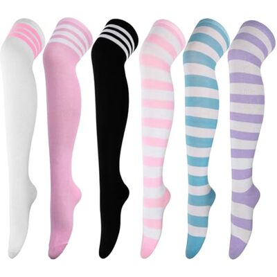 DRESHOW 6 paar hoge sokken, hoge kniekousen, lange dijbeensokken, kniekousen, top startkousen, beenwarmers voor meisjes en vrouwen Eén maat DRESHOW 6 paar hoge sokken, hoge kniekousen, lange dijbeensokken, kniekousen, top startkousen, beenwarmers voor meisjes en vrouwen Eén maat