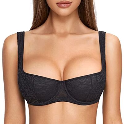 DOBREVA Balconette-beha push-up voor dames, sexy, met beugel, licht gevoerd, zwart., 95F 95F DOBREVA Balconette-beha push-up voor dames, sexy, met beugel, licht gevoerd, zwart., 95F 95F