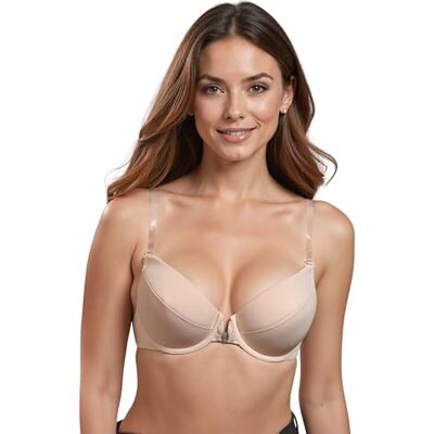 Vivisence Eve 1012 Push-up beha voor dames, transparant, blote rug, afneembaar, zonder patroon, EU, Beige 95B Vivisence Eve 1012 Push-up beha voor dames, transparant, blote rug, afneembaar, zonder patroon, EU, Beige 95B