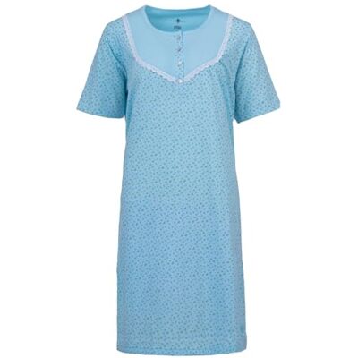 Zeitlos Dames nachthemd korte mouwen duizend bloem knopen M-6XL knoopsluiting nachthemd, Turkoois XXL Zeitlos Dames nachthemd korte mouwen duizend bloem knopen M-6XL knoopsluiting nachthemd, Turkoois XXL