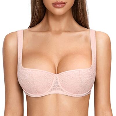 DOBREVA Balconette-beha push-up voor dames, sexy, met beugel, licht gevoerd, Naakt roze, 95H 95H DOBREVA Balconette-beha push-up voor dames, sexy, met beugel, licht gevoerd, Naakt roze, 95H 95H