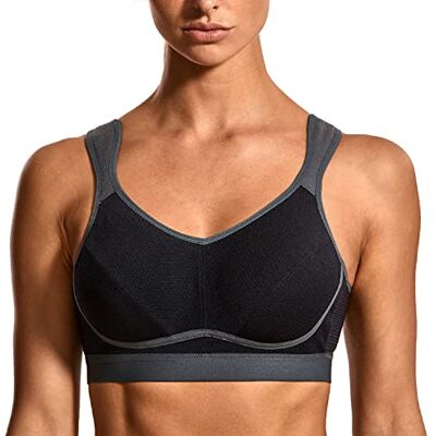 SYROKAN Sportbeha voor dames, extreme ondersteuning voor hardlopen, Zwart/Grijs 100G SYROKAN Sportbeha voor dames, extreme ondersteuning voor hardlopen, Zwart/Grijs 100G