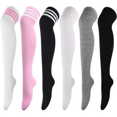 DRESHOW 6 paar hoge sokken, hoge kniekousen, lange dijbeensokken, kniekousen, top startkousen, beenwarmers voor meisjes en vrouwen Eén maat DRESHOW 6 paar hoge sokken, hoge kniekousen, lange dijbeensokken, kniekousen, top startkousen, beenwarmers voor meisjes en vrouwen Eén maat