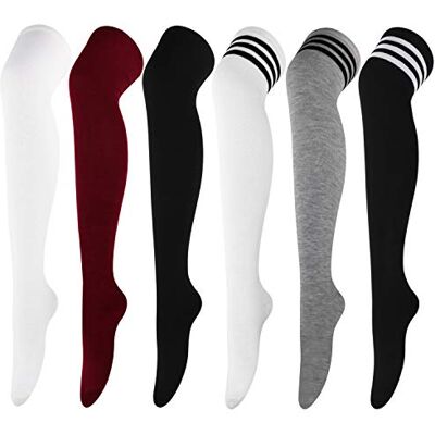 DRESHOW 6 paar kniekousen, dijbeenhoge sokken, casual, voor meisjes en vrouwen One Size DRESHOW 6 paar kniekousen, dijbeenhoge sokken, casual, voor meisjes en vrouwen One Size