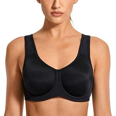 SYROKAN Vrouwen Max Control Solid High Impact Plus Size Onderdraad Sport BH, Zwart, 95F 95F SYROKAN Vrouwen Max Control Solid High Impact Plus Size Onderdraad Sport BH, Zwart, 95F 95F
