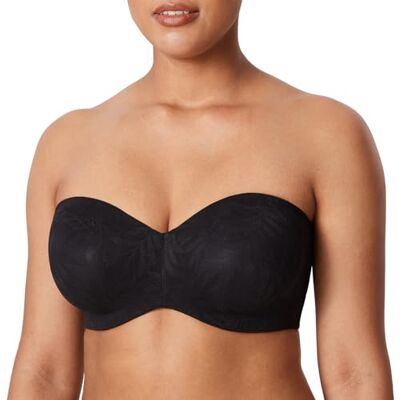 AISILIN Strapless beha voor dames, grote maten, bandeau-beha met beugel, multiway kant, ongevoerd, zwart., 100E 100E AISILIN Strapless beha voor dames, grote maten, bandeau-beha met beugel, multiway kant, ongevoerd, zwart., 100E 100E