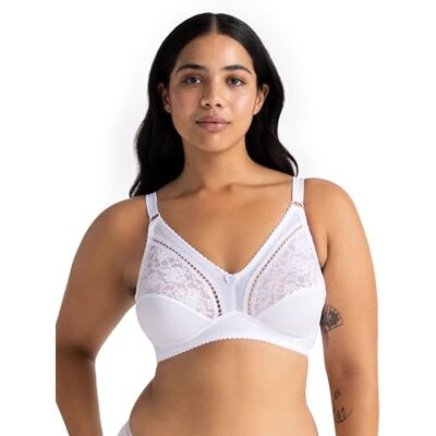 DORINA MADELINE Bralette zonder beugel, mat gebreid, niet gevoerd, met kant, verstelbare bandjes, U-vleugels voor grote borsten, wit 105E DORINA MADELINE Bralette zonder beugel, mat gebreid, niet gevoerd, met kant, verstelbare bandjes, U-vleugels voor grote borsten, wit 105E