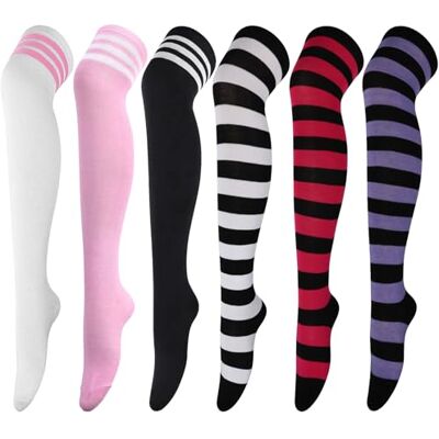 DRESHOW 6 paar hoge sokken, hoge kniekousen, lange dijbeensokken, kniekousen, top startkousen, beenwarmers voor meisjes en vrouwen Eén maat DRESHOW 6 paar hoge sokken, hoge kniekousen, lange dijbeensokken, kniekousen, top startkousen, beenwarmers voor meisjes en vrouwen Eén maat