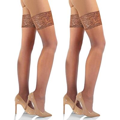 sesto senso 1 of 2 paar 15 denier hot-fixerende kousen voor dames met kant, 2 stuks zomer M-L sesto senso 1 of 2 paar 15 denier hot-fixerende kousen voor dames met kant, 2 stuks zomer M-L