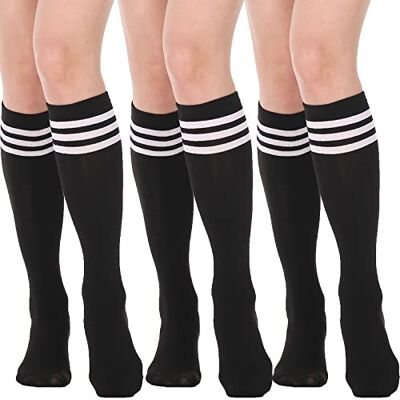 DRESHOW 3 paar hoge sokken voor dames, lange kniekousen, kniekousen, drievoudig gestreept, rekbaar, 3 paar knieën hoog Set34-04 Taille unique DRESHOW 3 paar hoge sokken voor dames, lange kniekousen, kniekousen, drievoudig gestreept, rekbaar, 3 paar knieën hoog Set34-04 Taille unique