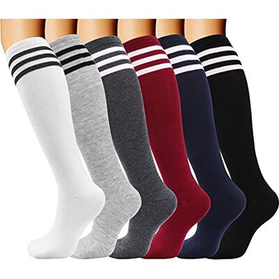 DRESHOW 3 paar hoge sokken voor dames, lange kniekousen, kniekousen, drievoudig gestreept, rekbaar, 6 paar knie hoge sokken set 13 Taille unique DRESHOW 3 paar hoge sokken voor dames, lange kniekousen, kniekousen, drievoudig gestreept, rekbaar, 6 paar knie hoge sokken set 13 Taille unique